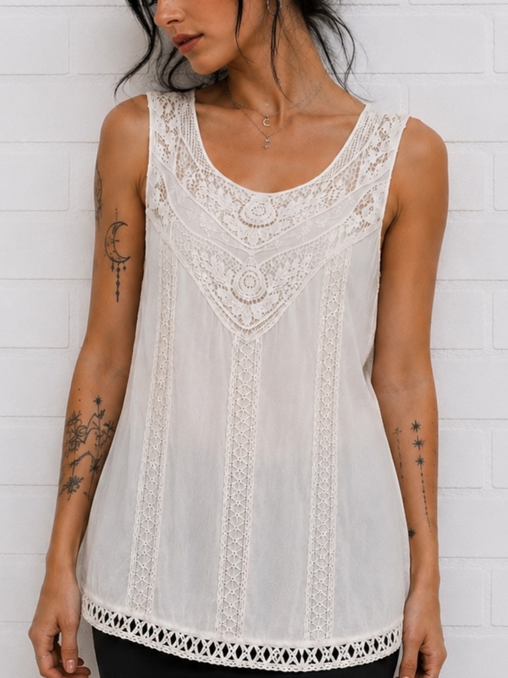Forgotten Grace Cream Lace Tunic Top L Crochet Boho Cottagecore Sheer Ethereal